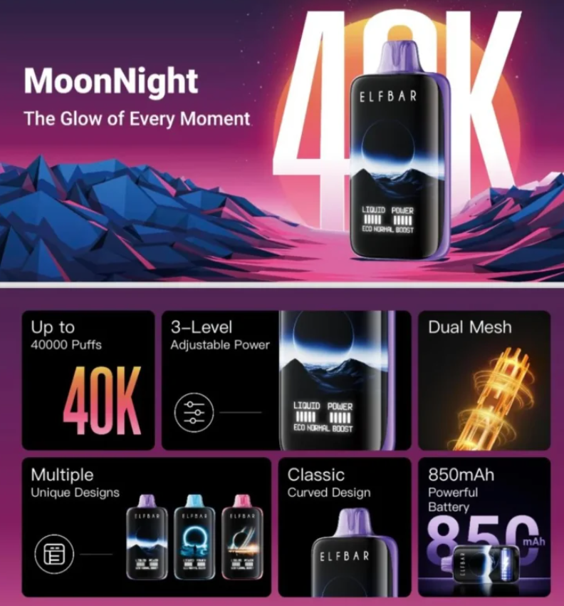 ELFBAR MoonNight 40K Disposable Device Feature Display